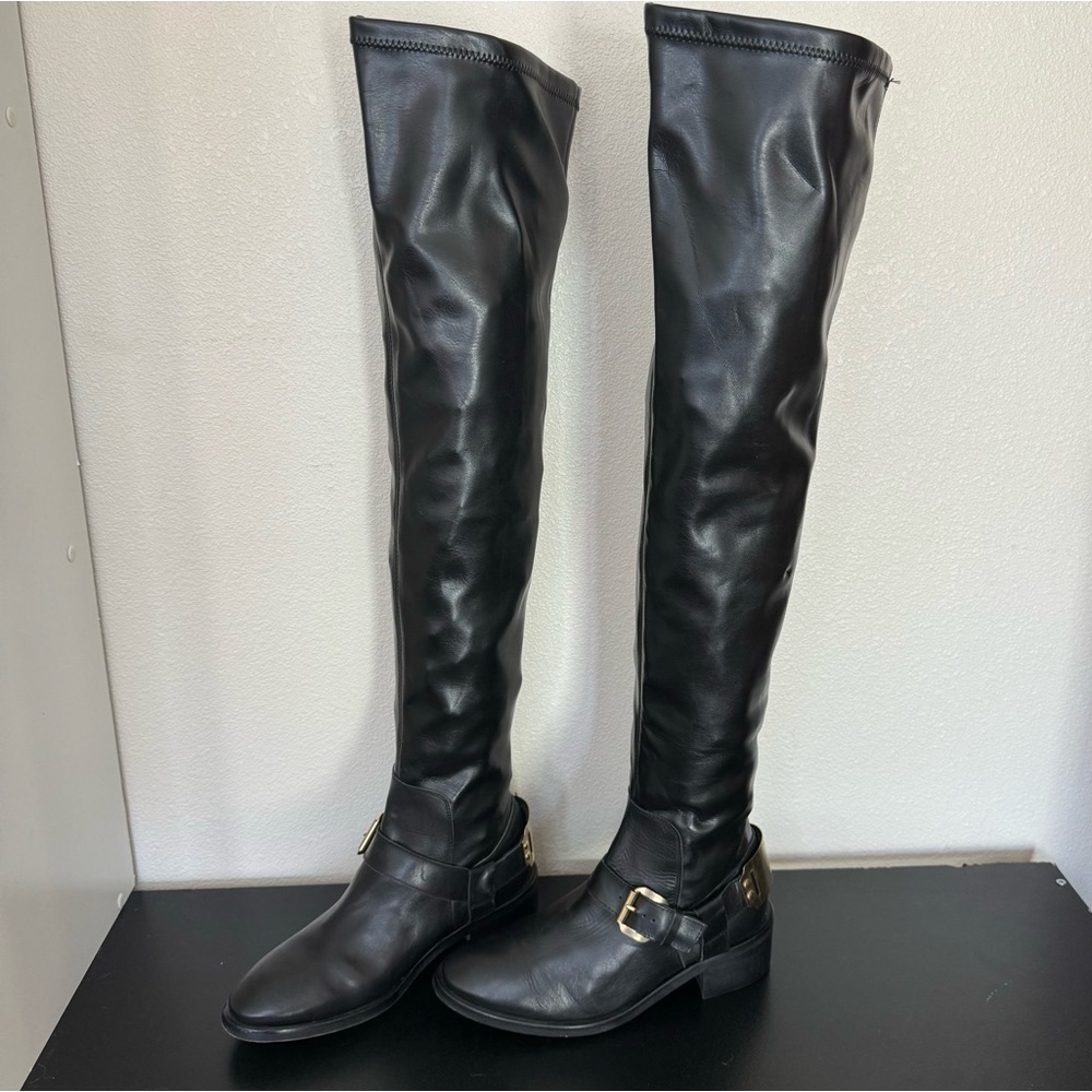 Topshop Leather Boots Gold Buckle Size 6 Medium